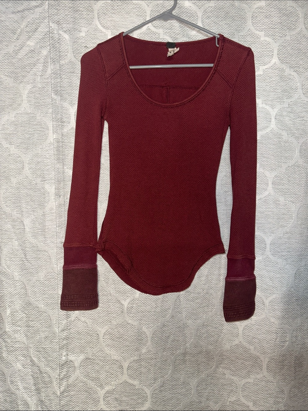 Free People We The Free Sunnie Valley Cuff Thermal Top Maroon Waffle Knit XS